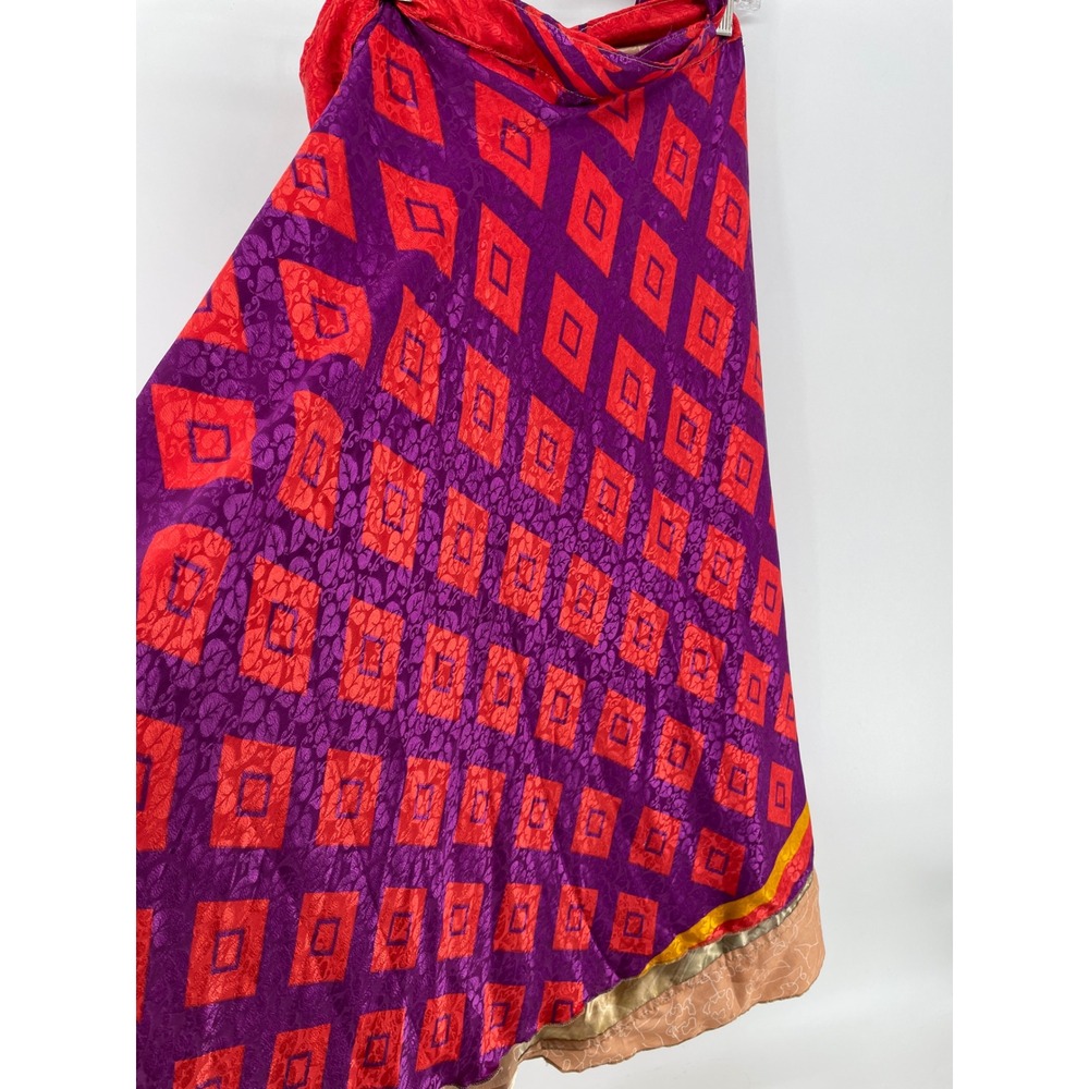 Maxi Wrap Skirt Womens One‎ Size Red Purple Festival Retro Hippie Reversible